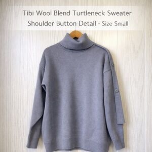 Tibi Slate Gray Wool Blend Turtleneck Sweater Shoulder Button Detail Size Small